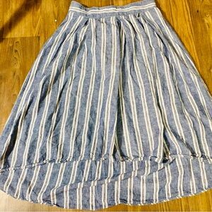 Max Studio Navy and White Striped A-Line Linen Skirt